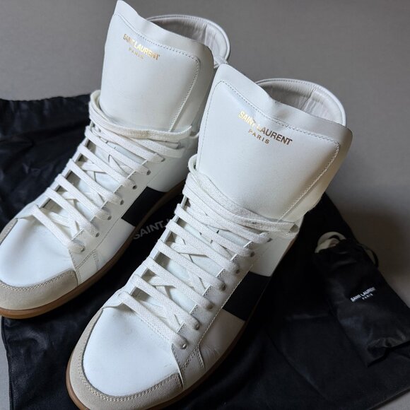 Saint Laurent SL/10H White Black Classic Court High Sneakers Sz 41 barely worn - Picture 2 of 12